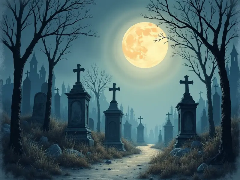Ilustracja snu: cemitério à noite
