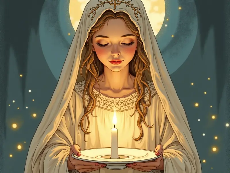Ilustração do sonho: Sonhar com Santa Luzia e velas acesas